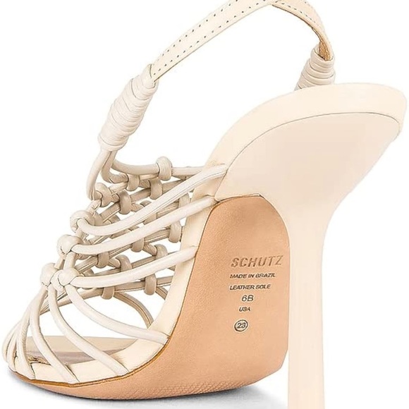 Schutz Tinah Egg Shell Woven Vamp Ankle Strap
Open Toe Stiletto Heel Sandals - Picture 2 of 4